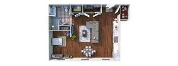 3-D floor plan of studio apartment (310 sf)