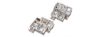 3-D floor plan 3-bedroom, 2-bathroom 2-story apartment with loft