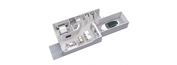 3D floor plan of 1-Bedroom, 1-Bath Lower Apartment with 1-Car Garage (820 sq ft)