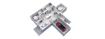 3D floor plan of 2-Bedroom, 2-Bath Lower Apartment with 1-Car Garage (1093 sq ft)