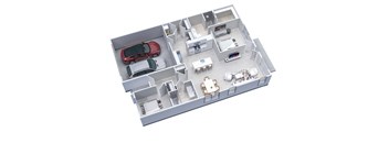 3D floor plan of 2-Bedroom, 2-Bath End Unit Ranch Townhome with 2-Car Garage (1315 sq ft)