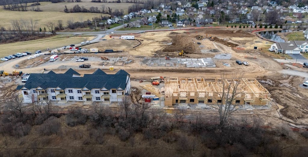 The Erie Ridge construction site  in early April 2025 looking north from the top of the ridge towards Erie Station Road