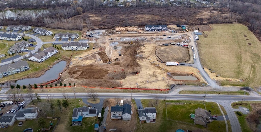 The Erie Ridge construction site  (early April 2025) looking south across Erie Station Road towards the property