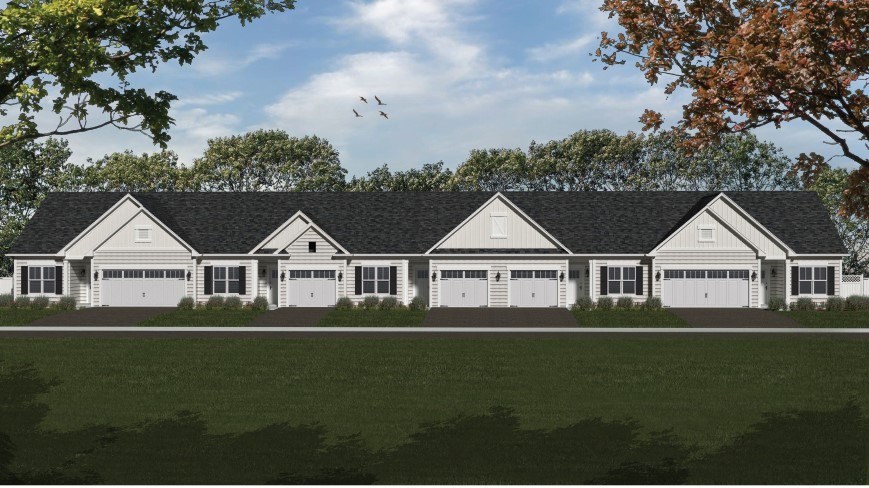 Artist rendering of Erie Ridge Ranch Townhomes with 1- and 2-car garages Artist rendering of Erie Ridge Ranch Townhomes with 1- and 2-car garages