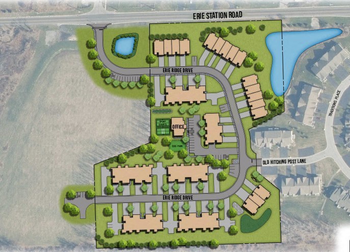 Erie Ridge Townhomes Site Map showing where buildings and the Lease Office / Community Center are located