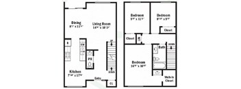 two floor plan of a house with a kitchen and a living room