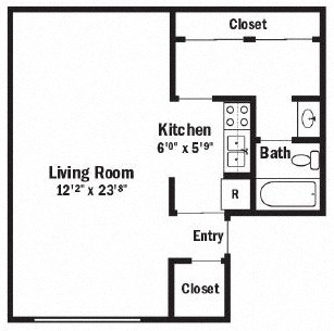 the floor plan of a small house with a kitchen and a living room
