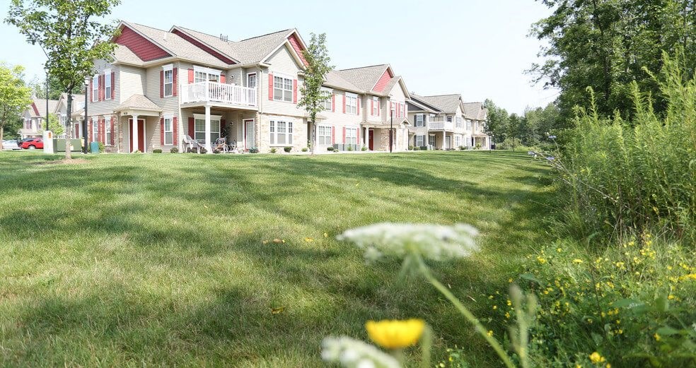 Exterior of Lehigh Park showing green areas near apartment buildings