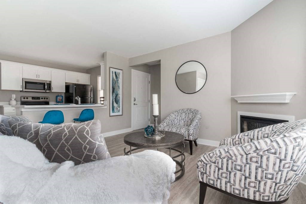 a living room with a couch and a table