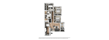A 3D rendered image of a house layout.