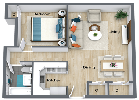 1X1A_FloorPlan at Capital Flats & Magnolia Square Apartments, Raleigh