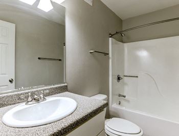 A bathroom at Trails Corner Apartments, Raleigh, North Carolina