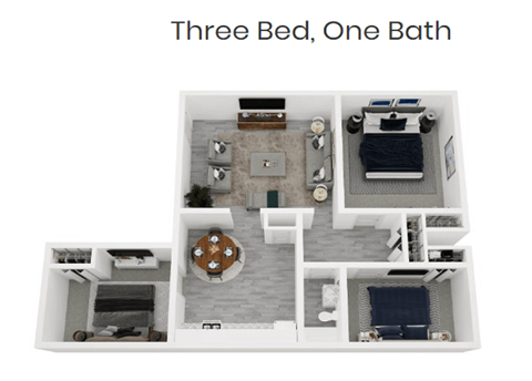3 Bed 1 Bath Floor Plan at Trails Corner Apartments, North Carolina, 27610