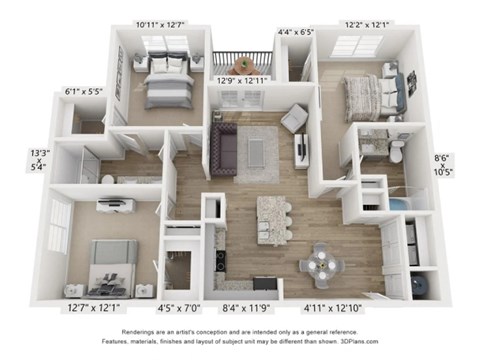 Dowell Floor Plan at Evolve at Parkway Apartment Homes, Concord