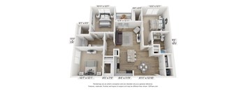 3 Bedroom Floor Plan at Evolve at Parkway Apartment Homes, Concord North Carolina