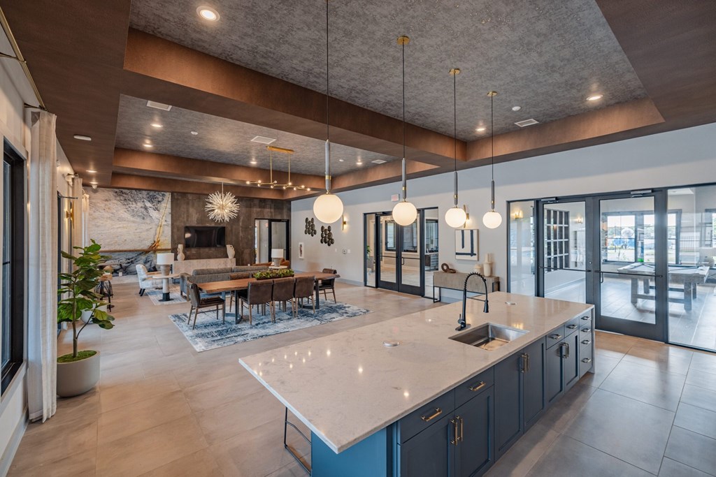 Clubhouse Kitchen at Evolve at Parkway Apartment Homes, Concord, NC 28027