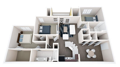 Ayrshire 3 Bedroom 2 Bathroom Floor Plan at The Venue at 109 Apartments , Tennessee