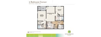A floor plan for a 2 Bedroom Corner apartment.