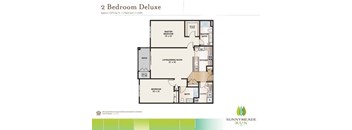 A floor plan for a 2 Bedroom Deluxe apartment.