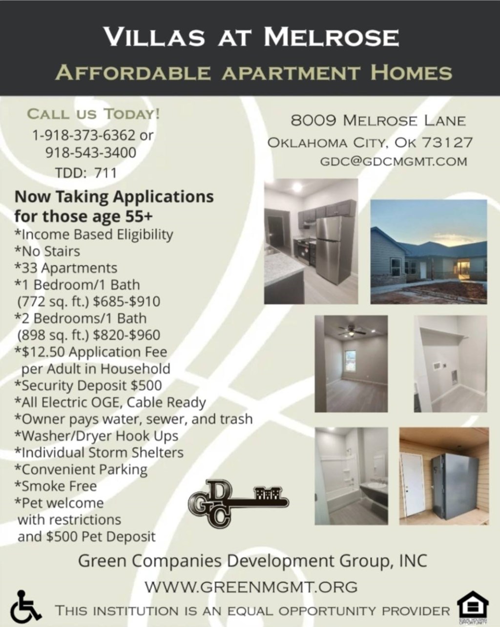 A flyer for Villas at Melrose Affordable Apartment Homes.