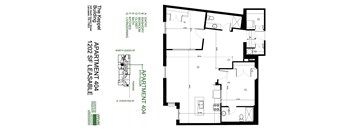 Apartment floor plan for a 1202 SF apartment.