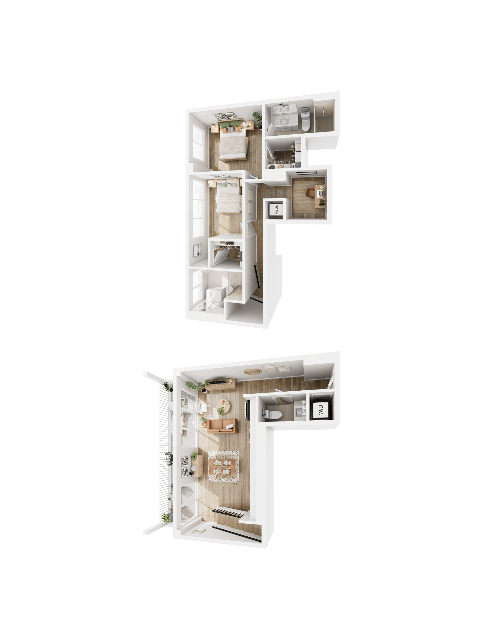 A white image of a house cut in half.