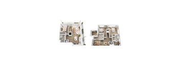 A floor plan of a two-story house with a living room, kitchen, and bedrooms.
