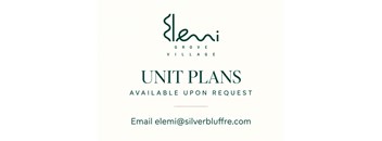 A logo for Elemi Grove Village with the words "Unit Plans Available Upon Request" and an email address.
