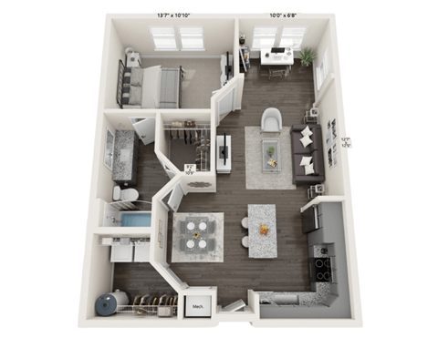 1BS Floor Plan at The Robert Apartments, Madison, AL