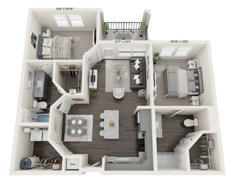 2B Floor Plan at The Robert Apartments, Madison, 35758