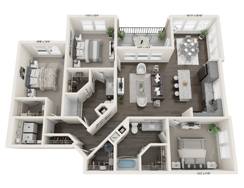 3C Floor Plan at The Robert Apartments, Alabama