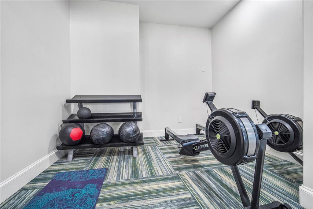 A room with a row of exercise bikes and a row of exercise balls. at Cypress River, Ladson, 29456