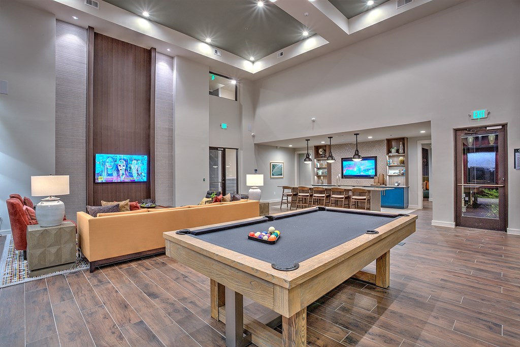 Billiard table in the Game room at Edge and Stone, San Antonio, TX, 78260