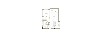A floor plan of a house with a red room, a bath, a living room, and a kitchen.