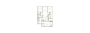 A floor plan of a house with three bedrooms, a living room, a kitchen, a bathroom, and a dining area.