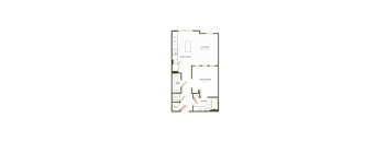 A floor plan of a house with labeled rooms such as kitchen, living room, and bathroom.