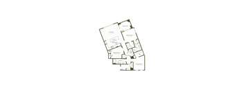 A floor plan of a building with two bedrooms and two bathrooms.