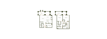 A floor plan of a two-story building with a store on the first floor and an elevator on the second floor.