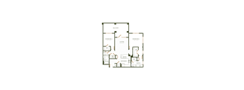 A floor plan of a house with labeled rooms such as Bedroom 1, Bath, and Kitchen.
