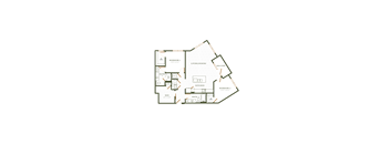 A floor plan of a house with a living room, dining room, kitchen, and two bathrooms.