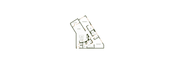 A floor plan of a house with labeled rooms and appliances.