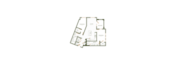 A floor plan of a house with two bedrooms, a living area, a balcony, and a bathroom.