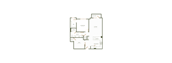 A floor plan of a house with a kitchen, living room, and bathroom.