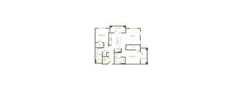 A floor plan of a house with two bedrooms and a balcony.