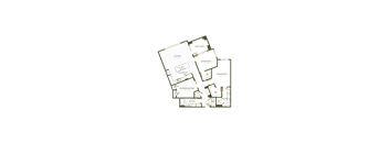 A floor plan of a house with two bedrooms, a living room, a kitchen, and a bathroom.