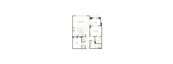 A floor plan of a house with a living room, dining room, kitchen, and two bedrooms.