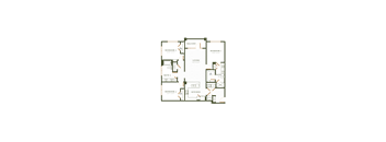 A floor plan of a house with three bedrooms and two bathrooms.