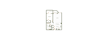 A floor plan of a house with a balcony, bedroom, living room, kitchen, and bathroom.