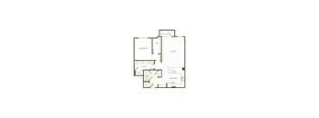 A floor plan of a residential property with labeled rooms and appliances.