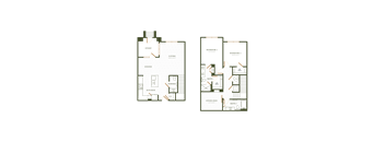 A floor plan of a house with two bedrooms and a bathroom.